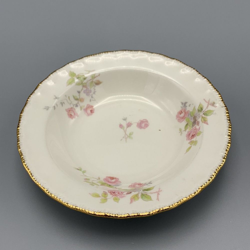 Vintage Pope Gosser Fruit Dessert Bowl Roses Scalloped Gold Rim China USA 352